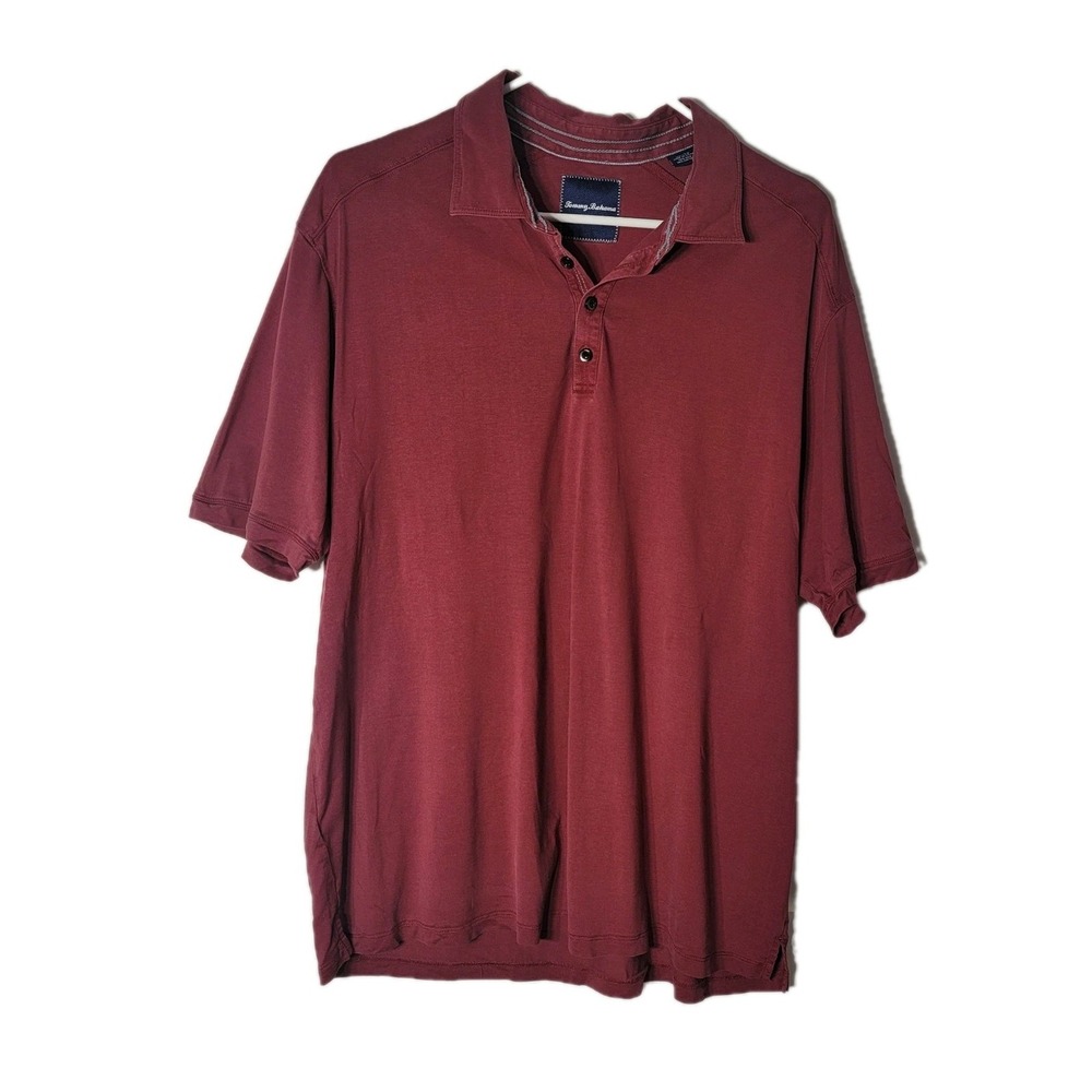 TOMMY BAHAMA Mens Polo Shirt XL Burgundy Silk Cotton Maroon short sleeve Preppy